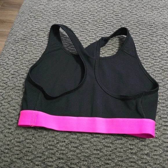 Nike Dri-FIT Racerback Sports Bra Womens Medium Black Pink Swoosh 542633-014 - Picture 2 of 4
